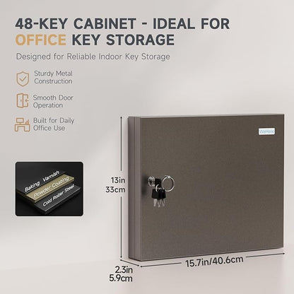 48 Key Lock Box – Wall Mounted Key Cabinet with Magnetic Door & Key Tags, Steel Lockable Key Organizer for School, Office, Hotel, Property Management