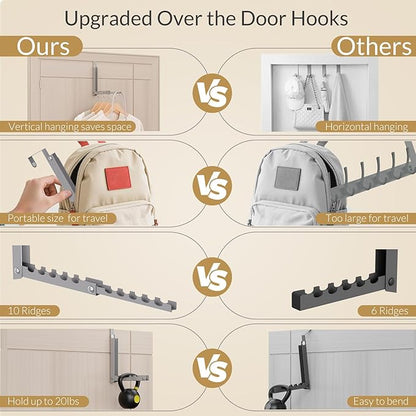 Over The Door Hanger Clothes Drying Rack,Extended Over The Door Hooks with 10 Ridges, Portable Clothing Hanger Hook Collapsible, Folding Hanging Coat Rack for Indoor Laundry Room (1, Grey)
