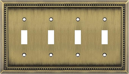 Henne Bery Sunken Pearls Heavy Duty Decorative Wall Plate Switch Plate Outlet Cover (Quad Toggle, Antique Brass)