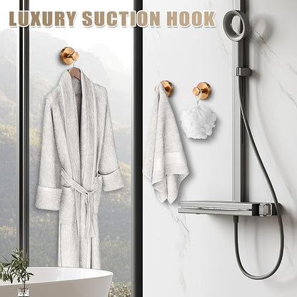 Suction Cup Hooks for Shower No-Drill Bathroom Hooks for Towels, Robes, Loofah Mountable on Bathroom Walls, Kitchen, Glass, Mirrors, Tile and Smooth,Non-Porous Surfaces (2, Champagne Bronze)