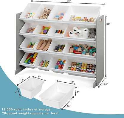 Humble Crew Supersized Toy Storage Organizer with 16 Removable Bins, Grey/White – Large Toy Storage for Toddlers Ideal for Kids' Rooms, Playrooms, and Nurseries - Modern Toy Bins for Kids