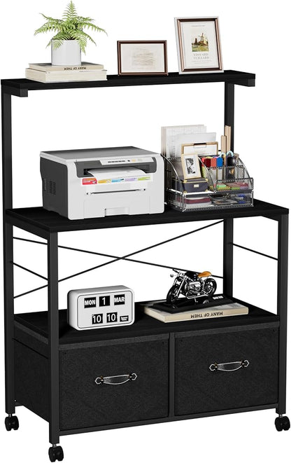 VECELO Large Printer Stand on Brakble Castors, Mobile File Cabinet with 3 Tier Shelf, 2 Drawer Lateral File-Cabinet for Filing Organization, fits Letter Size for Home Office, Black