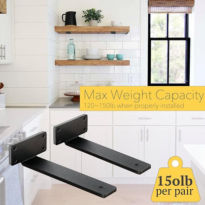 8 Pack Shelf Brackets 10 Inch Floating Shelf Bracket 1/5 inch Thick Heavy Duty Hidden Shelf Brackets Iron Metal Brackets for Shelf Support with Screw Included