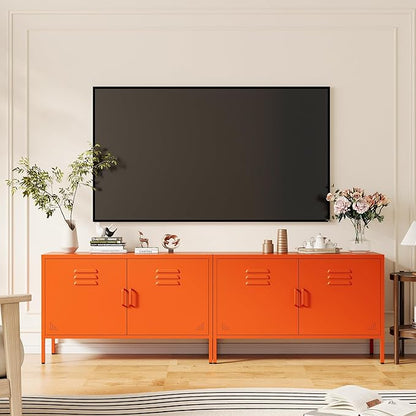 Orange Metal Storage Cabinet with 2 Doors and Adjustable Shelves, Multipurpose Metal Locker Accent Cabinet, 25" H TV Stand, Media Cabinet for Home, Office, Living Room,Kitchen, Music Studio