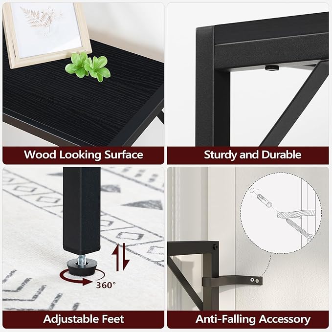 Sofa Table with Power Outlet, 43.7" Console Table with USB Ports, Behind Couch Table, Entryway Table for Living Room, Entryway, Foyer, Metal Frame, Adjustable Feet, Black CTHB11E01N1