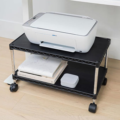 ZBRANDS Under Desk Printer Stand with Storage 24" X 14", Printer Cart, Small Printer Stand with Wheels, Small Printer Table for Home Office, Heavy Duty Low Rolling Cart, (Regular, Black)