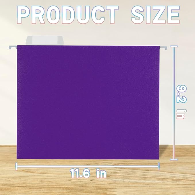 50 Packs Hanging File Folders with 1/5-cut Tab,Letter Size File Folders Purple for Filing Cabinet,Ideal Office,School Classroom Supplies