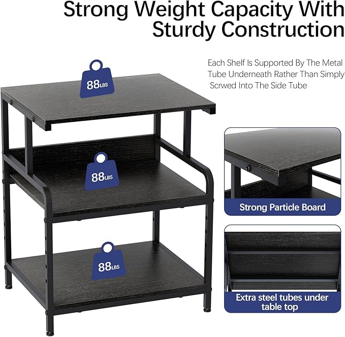 Large Printer Stand with Storage Shelf, 23.6" W x 18.9" D Printer Cart with Wheels, 3 Tier Mobile Printer Table for Home Office,Stands for Heat Press Scanner Fax (Black)