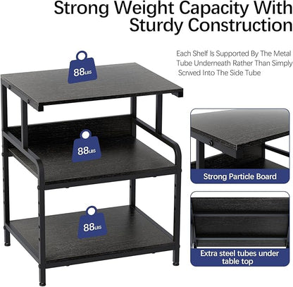 Large Printer Stand with Storage Shelf, 23.6" W x 18.9" D Printer Cart with Wheels, 3 Tier Mobile Printer Table for Home Office,Stands for Heat Press Scanner Fax (Black)
