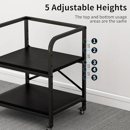 2 Tier Large Printer Stand, 20 x 20 Inches Printer Table with Storage Shelf, Rolling Printer Cart with Wheels for Home Office, Scanner Fax (Black)