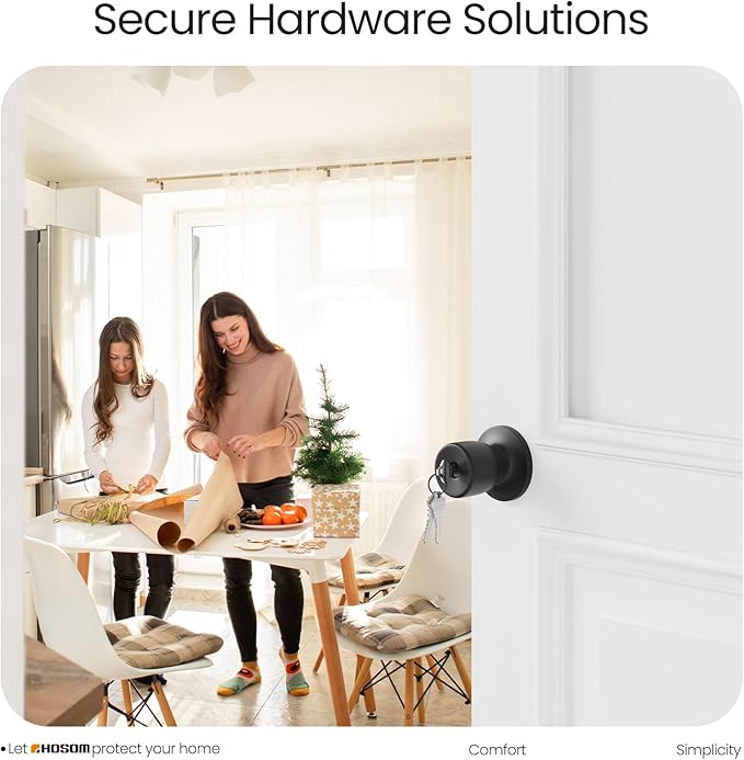 HOSOM Door Knob with Lock and Key, Matte Black Door Knobs Exterior Door Knob for Bedroom and Bathroom, Keyed Entry Door Knob Interior, Stainless Steel Door Handle,1 Pack