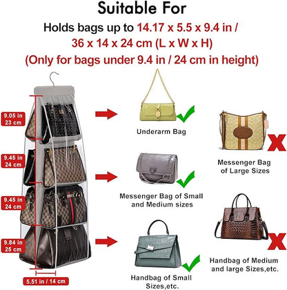 Lirex Handbag Hanging Organizer, 8 Pocket Purse Storage Hanger Oxford Cloth Closet for Family Closet Bedroom, Foldable and Universal Fit (Black)