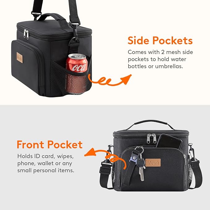 Lifewit Reusable Insulated Lunch Bag, Portable Cooler Freezable Soft Lunchbox Leakproof with Adjustable Shoulder Strap for Men Women Adult for Work Picnic or Travel, 9L 12 Can, Black
