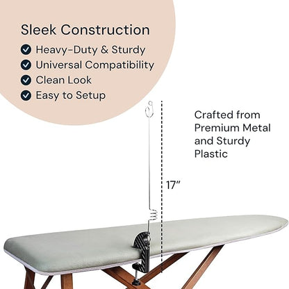 Flexible Iron Cord Holder - Metal, Tabletop Mount - Tangle-Free Pressing & Ironing Board Cord Holder - Universal Fit & Steam Compatibility