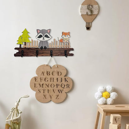 Dog Leash Holder for Wall Mount, Farmhouse Wooden Dog Claw Hooks, Paws Key Rack Accessories for Rustic Home Decor (Raccoon)