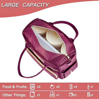 EASYA Large Lunch Bags for Work Insulated/Insulated Adult Lunch Box for Women/Durable Nylon Thermal Lunch Bag for Women/Leakproof Cooler Lunch Tote Bag with Storage Pocket (Burgundy Red)