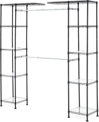 Amazon Basics Expandable Metal Hanging Closet Organizer System with Storage Shelves, Adjustable, Easy to Assemble, 57-80"L x 14"W x 72"H, Black