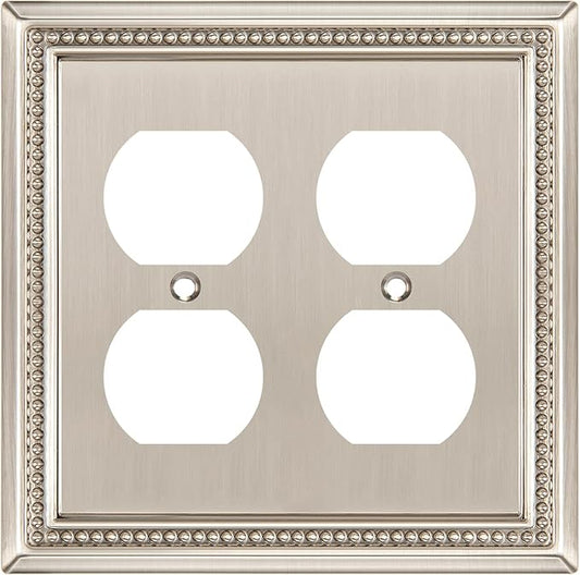 Henne Bery Sunken Pearls Heavy Duty Decorative Wall Plate Switch Plate Outlet Cover (Double Duplex, Satin Nickel)