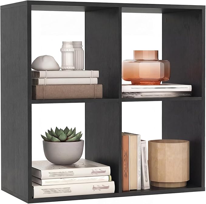 Giantex 4-Cube Bookcase, Cubby Bookshelf w/Back Guardrail & Anti-Tipping Kits, 6-Tier Freestanding Storage Organizer with Shelves, Open Back Display Rack for Living Room, Study