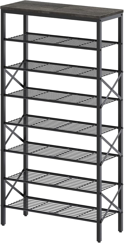 8 Tier Shoe Rack, Large Capacity Shoe Storage Organizer Holds 32 Pairs, Sturdy and Stable, for Entryway, Hallway, Closet, Dorm Room, Charcoal and Black SS08BC