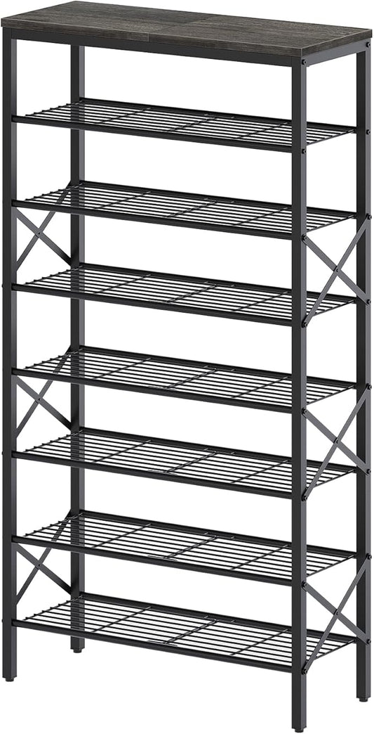 8 Tier Shoe Rack, Large Capacity Shoe Storage Organizer Holds 32 Pairs, Sturdy and Stable, for Entryway, Hallway, Closet, Dorm Room, Charcoal and Black SS08BC