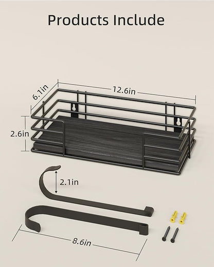Ironing Board Holder Wall Mount, Metal Ironing Board Hanger with Shelf Laundry Room Decor and Accessories Iron Holder for Laundry, Fits T-Leg Ironing Board, Industrial Decor, Black