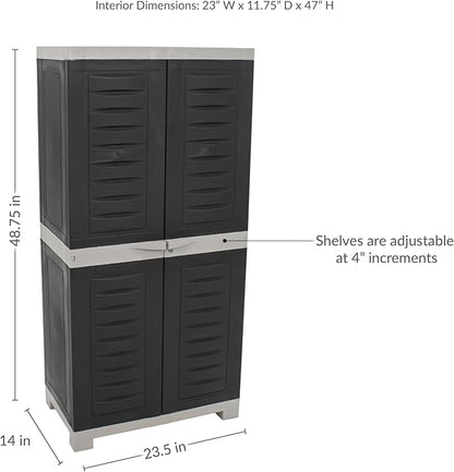 Sunnydaze 48" H Resin Garage Storage Cabinet - Garage Cabinet with Lockable Doors and 3 Adjustable Shelves - Freestanding Utility Storage for Laundry Room, Office, Basement - Charcoal