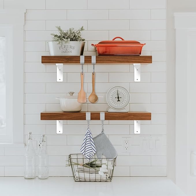 L Floating Shelf Brackets,8 Pack Heavy Duty L Brackets for Shelves, L 5" X H 4" White Metal Countertop Support Brackets,Wall Mounting for Wood