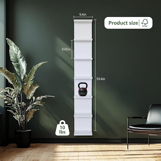 7-Tier Wall Shelf with 3 LED Lighting Modes, Multifunctional Wall Mounted Vertical Display Floating Shelf for Bedroom Living Room Vanity, White