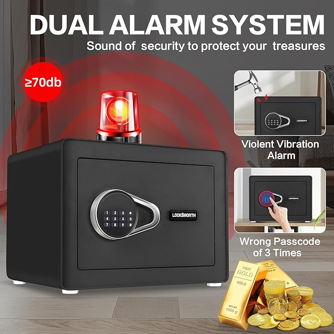 Safe for Home, 1.0 Cubic Feet Small Safe with Removable Shelf, Alarm System, Digital Electronic Security Money Box for Cash, Document, Home, Office, Hotel Use, Black, 9.84"D x 13.78"W x 9.84"H