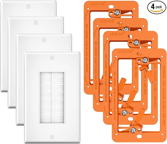 Brush Wall Plate with Mounting Bracket, 4 Pack Cable Pass Through Decorator Cover for Low Voltage Wires, Single Gang Cord Hider for TV Home Theater System, Orange