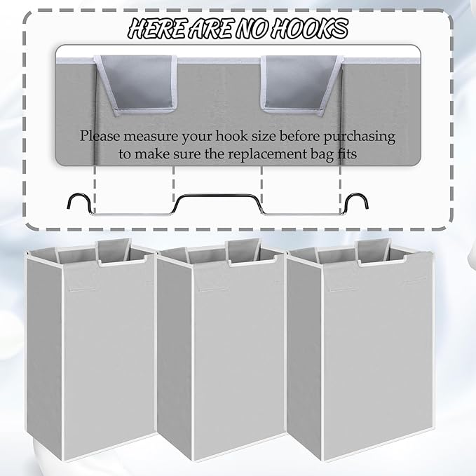 3 Pack Large Laundry Sorter Replacement Bags, Hamper Cart Removable Replacement, Laundry Storage Organizer-Replacement Bags, Gray, Square Shap