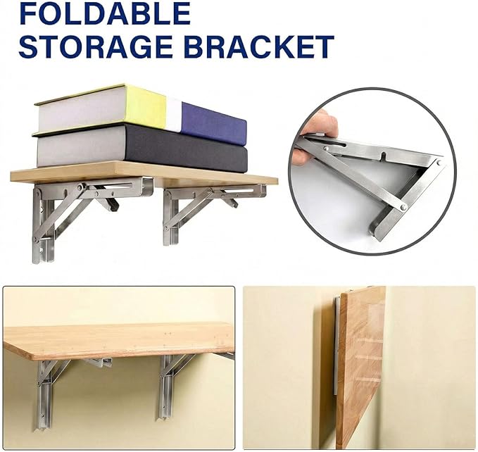 20 Inch Heavy Duty Stainless Steel Folding Shelf Brackets, 4 Pack - Collapsible Wall Mounted Table Hinges 8 10 12 14 16 18 20 Inch for Space-Saving Foldable Shelves, Kitchen, Garage & RV