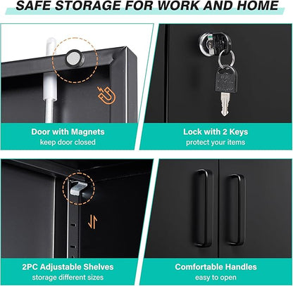 SISESOL 36 inch Metal Storage Cabinet with Doors and Shelves,Small Garage Storage Cabinet with Lock,Black Metal Cabinets with Locking Doors for Home,Office,Short Garage Cabinets