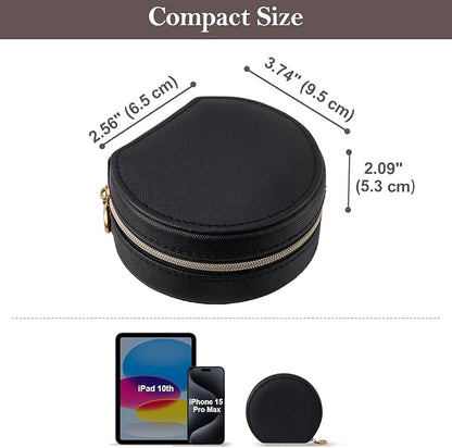 ProCase Travel Size Jewelry Box, Mini Portable Seashell-Shaped Jewelry Case with Mirror, 2 Layer Organizer in PU Leather for Women -Black