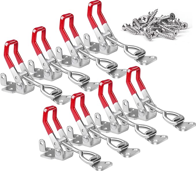 8Pack Heavy Duty Toggle Latch Clamp 4002, Adjustable Toggle Clamp Latch With Lock Hole, 550Lbs Holding Capacity Pull Latch for Smoker Lid Jig, Tool Box Case (with 40PCS Screws)