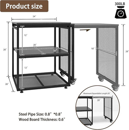 Natwind 24''x20''x29'' Large Printer Stand with Storage Shelves,Extendable Home Craft Table,Home Office Organization Desk, Versatile Table for Home Office, Kitchen, Study Room, Living Room (Black)