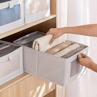 Linen Closet Organizers And Storage, 8 Pack Closet Storage Bins Linen Closet Baskets for Closet Organization Foldable Closet Organizer Bins with Clear Window For Organizing Clothing, Jeans, Shelves