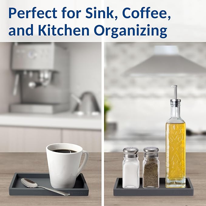 Countertop and Vanity Tray - Small 7.7" Silicone Tray for Soap Dispenser Bottles, Bathroom Trays, Kitchen Sink Soap Trays, Sink Caddy Kitchen Sinks Organizer, Soaps Dish & Sponge Holder Mat