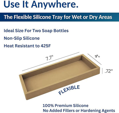 Countertop and Vanity Tray – Small 7.7" Silicone Soap Dispenser Trays, Flexible Bathroom Trays, Dish Soap Holder Kitchen Counter Caddy, Organizer Sink Tray for Soaps Bottles, Sponge, Keys