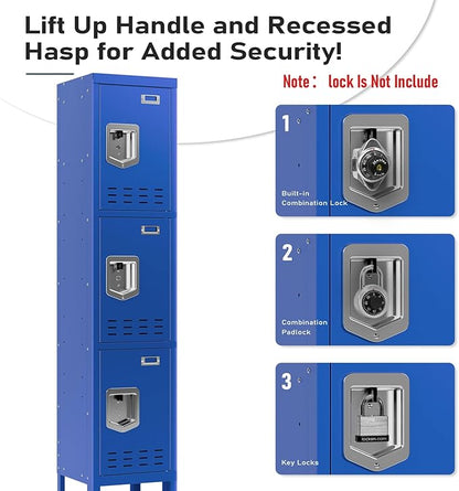 Metal Lockers - 66" Height Steel Lockers for Employees with 3 Door Storage Locker with Card Slot for Employees Gym School Home Office Garage - Assembly Required