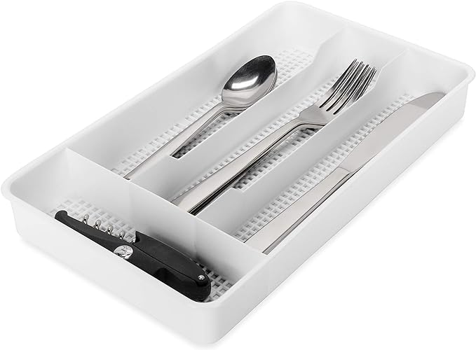Camco 43508 Cutlery Tray - Designed for RV and Compact Kitchen Drawers - Easily Organize and Store Kitchen Flatware - White