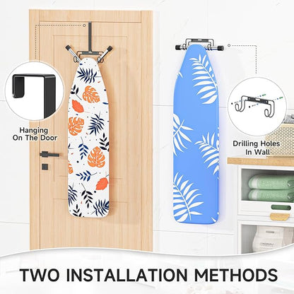 Ironing Board Holder Wall Mount/Over The Door Ironing Board Hanger, Laundry Rooms Metal Iron Board Holder Wall Mount for Y or T Leg (Black)