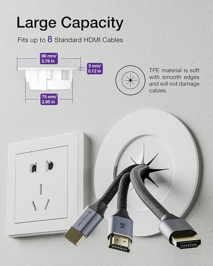 VCELINK in Wall Cable Management Kit (3.79 inch/96 mm) with Hole Saw Drill Attachment and Mounting Brackets, Hide TV Cords for Network, HDMI, Coax, Speaker Cables, 2-Pack