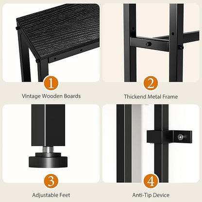 GRLEAF L Shaped 70" Narrow Console Sofa Table with Built-in Power Strip (2 AC Outlets & 2 USB Ports) – 4.9ft Power Cord, Metal Frame, Easy Assembly, Ideal for Behind Couch, Hallway (Black, 70IN)