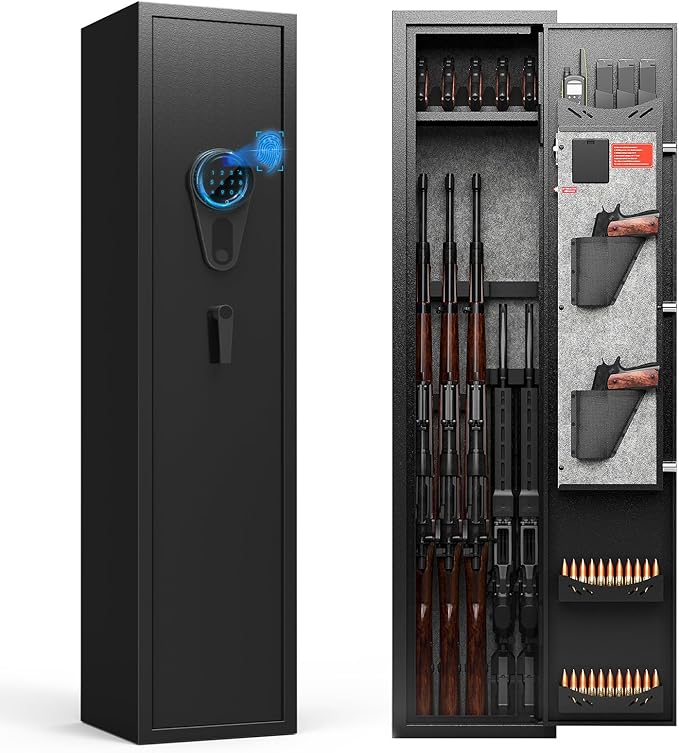 KAER 4-5 Gun Safe with Biometric Fingerprint & Digital Keypad,Gun Safe for Rifles and Pistols,Gun Cabinets for Rifles and Shotguns,Long Gun Safes,Rifle Safe with Removable Shelves
