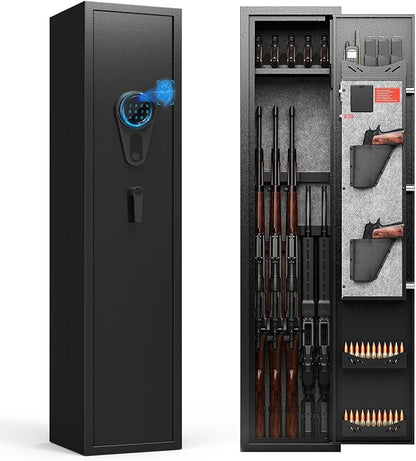 KAER 4-5 Gun Safe with Biometric Fingerprint & Digital Keypad,Gun Safe for Rifles and Pistols,Gun Cabinets for Rifles and Shotguns,Long Gun Safes,Rifle Safe with Removable Shelves