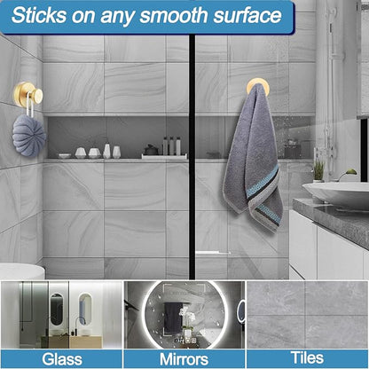 Shower Hooks for Inside Shower, Vacuum Suction Cup Hooks for Glass Window, Mirror, No Drill Towel Hooks for Bathrooms, Bath Robe Coat Looafh Wreath Hook for Hanging - 2 Pack, Gold