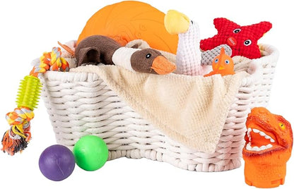 Dog Toy Basket, Handmade Dog Toy Bin, Bone Shaped Pet Organizer, Cat Storage Box (Cotton Rope, 17x13in)