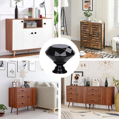 YourGift 6 Pack Drawer Knobs Diamond Shaped Crystal Glass 30mm Cabinet Knobs Pull Handles (30mm, 6 Pack, All Black)